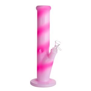 Milky Pink Colored Pattern Solid Glass Waterpipe 32cm