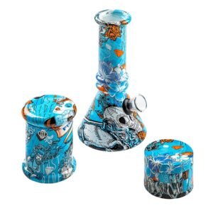 Glass Colored Pattern Mini Waterpipe 3pc Set - Greenhut