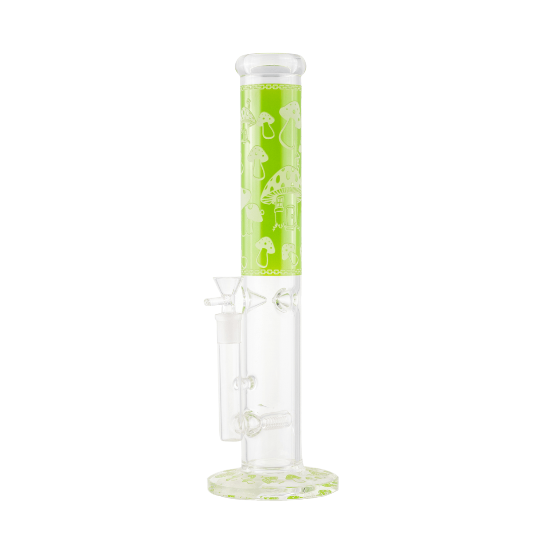 Colored Mushrooms Pattern Straight Glass Waterpipe 35cm - Greenhut