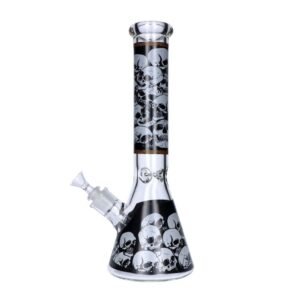 Glass Beaker Ice Catcher Waterpipe with Skull Print 36cm - Greenhut